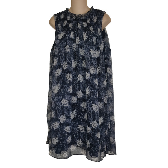 Joie Dresses & Skirts - Joie Swing Dress Sz L Baltic Print Navy Blue/Black/White Mini Flowy Chiffon